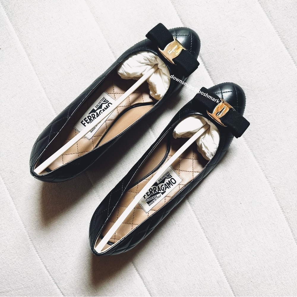 Salvatore Ferragamo Vera Q Signature Bow Quilted Low Block Heel Pumps